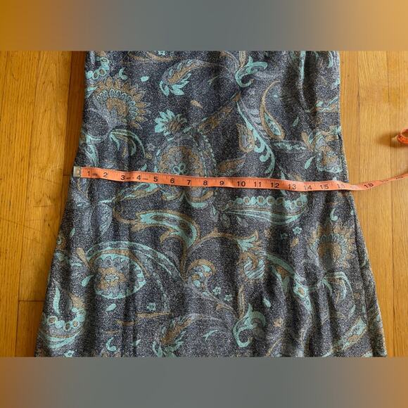 60s-70s Blue Paisley Lurex Hostess Dress - Picture 8 of 9